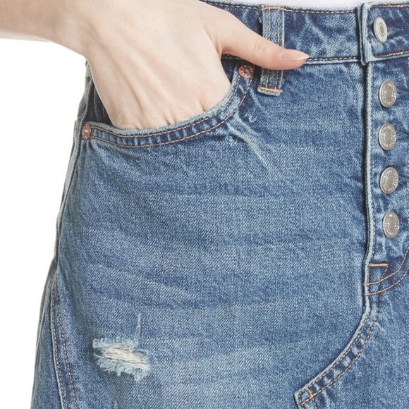 Free People Ripped Denim Mini Skirt - Picture 2 of 5